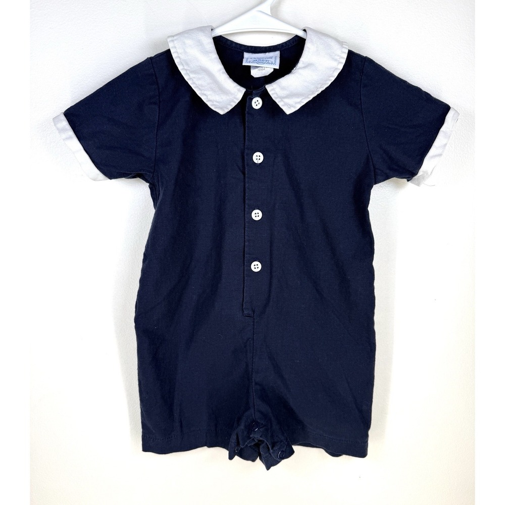 Cottontail Originals Baby Romper Shortalls Size 24 Months Blue White Collar Snap